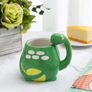 Deep Green Brontosaurus Dinosaur Cartoon Ceramic Coffee Mug